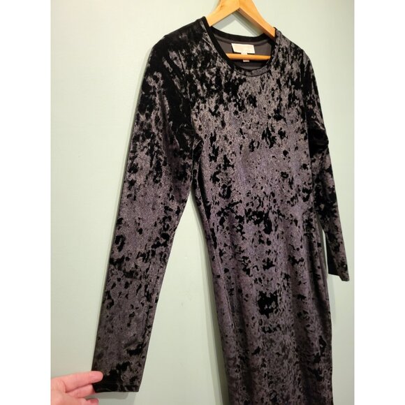 Black Stretch Velvet Long Sleeve Pencil Midi Dress Goth Witchy Michael Kors Sz M - Picture 3 of 7